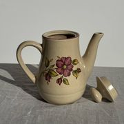 Théière en grès beige vintage à motif de fleurs roses H22