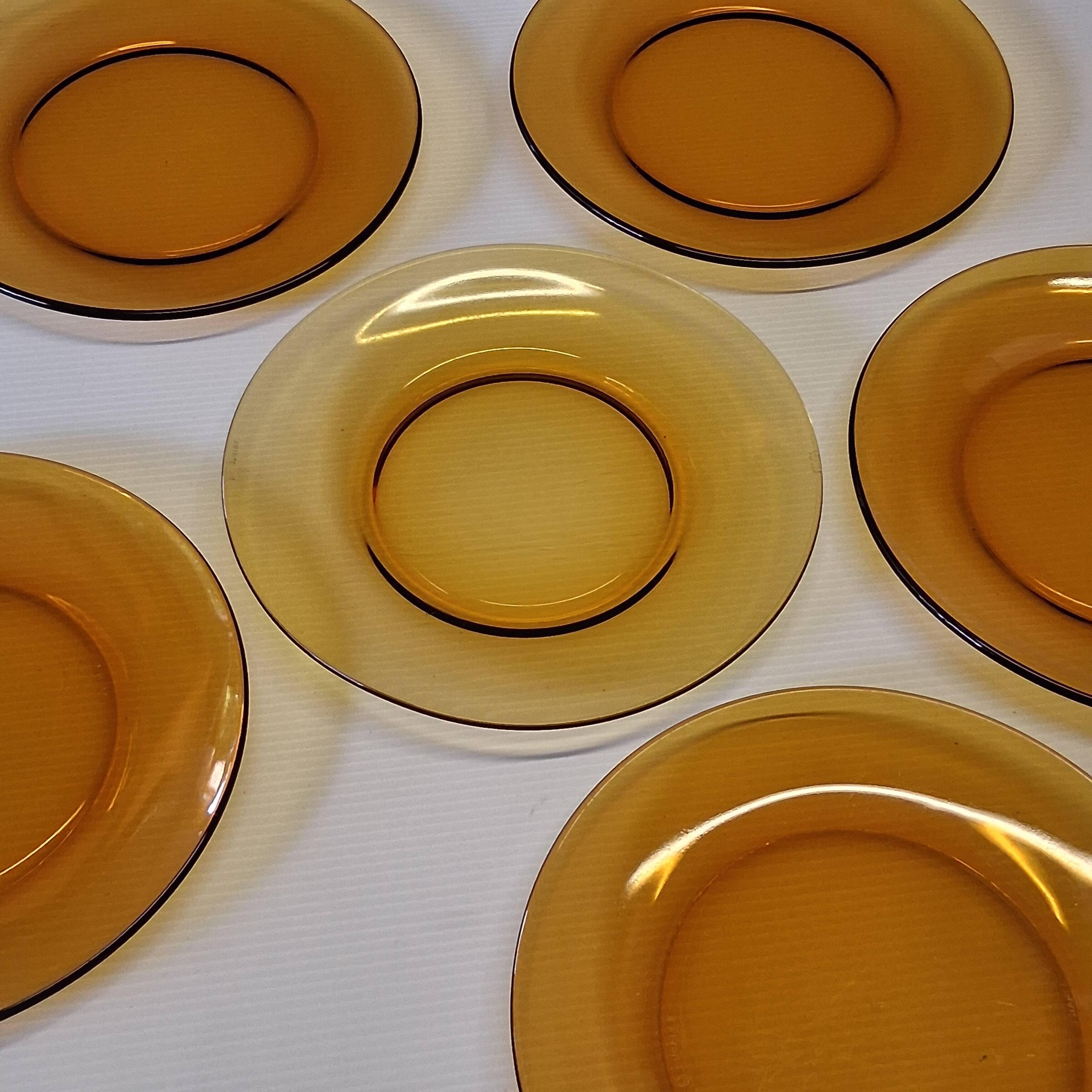 Lot de 6 assiettes à dessert en verre jaune de chez Duralex en bon état