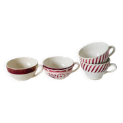 Set of 4 mismatched coffee cups digoin sarreguemines and badonviller pink 1930-191940