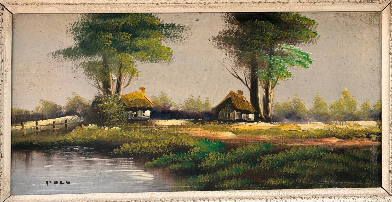 Oil on canvas Countryside Landscape - Polo (40 x 70 cm)