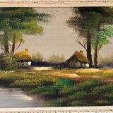 Oil on canvas Countryside Landscape - Polo (40 x 70 cm)