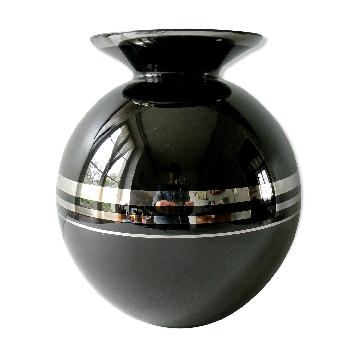 Vase art deco en verre noir et argenté années 3040 Selency