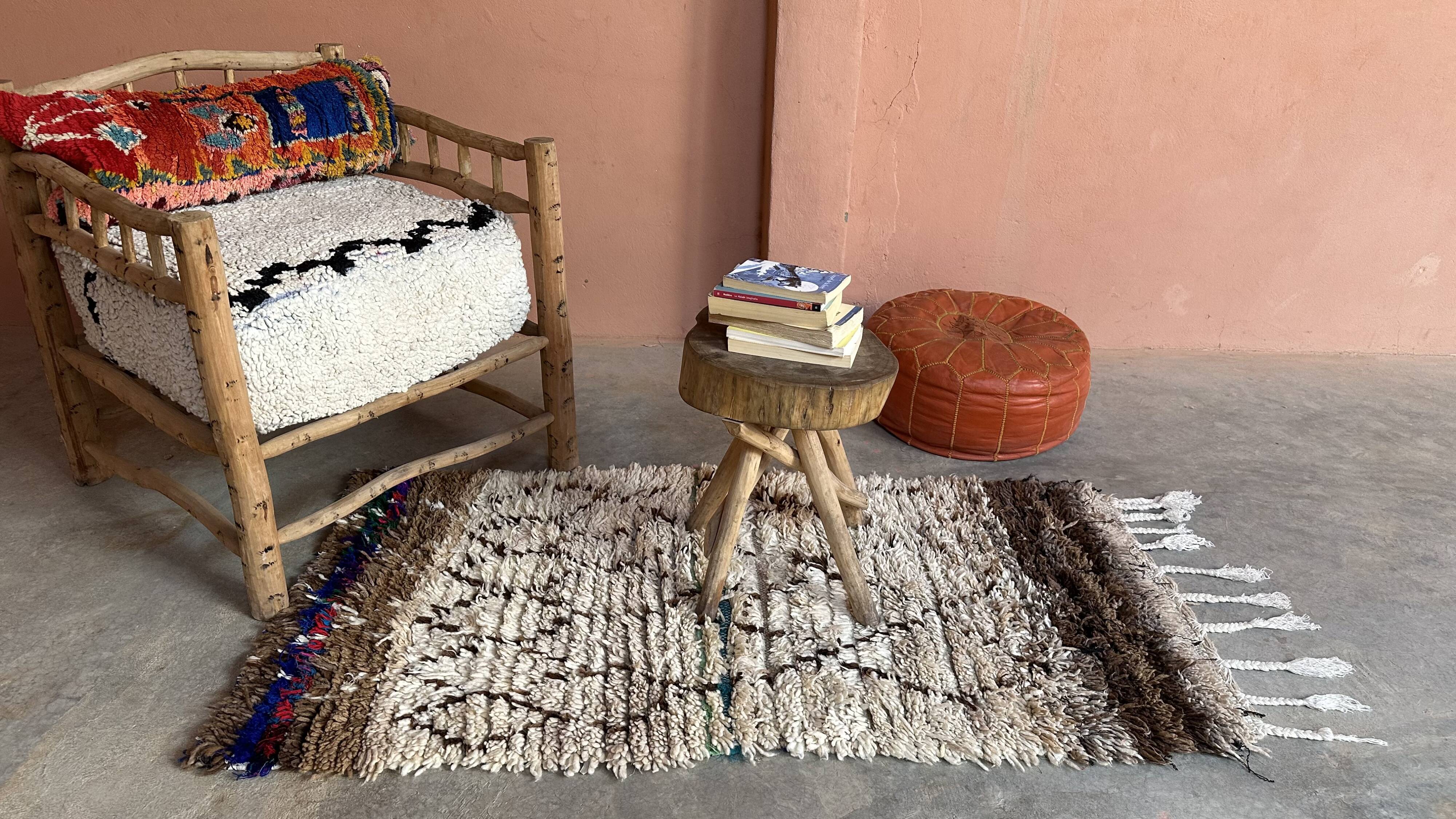 Azilal beige Moroccan rug - 161 x 81 cm