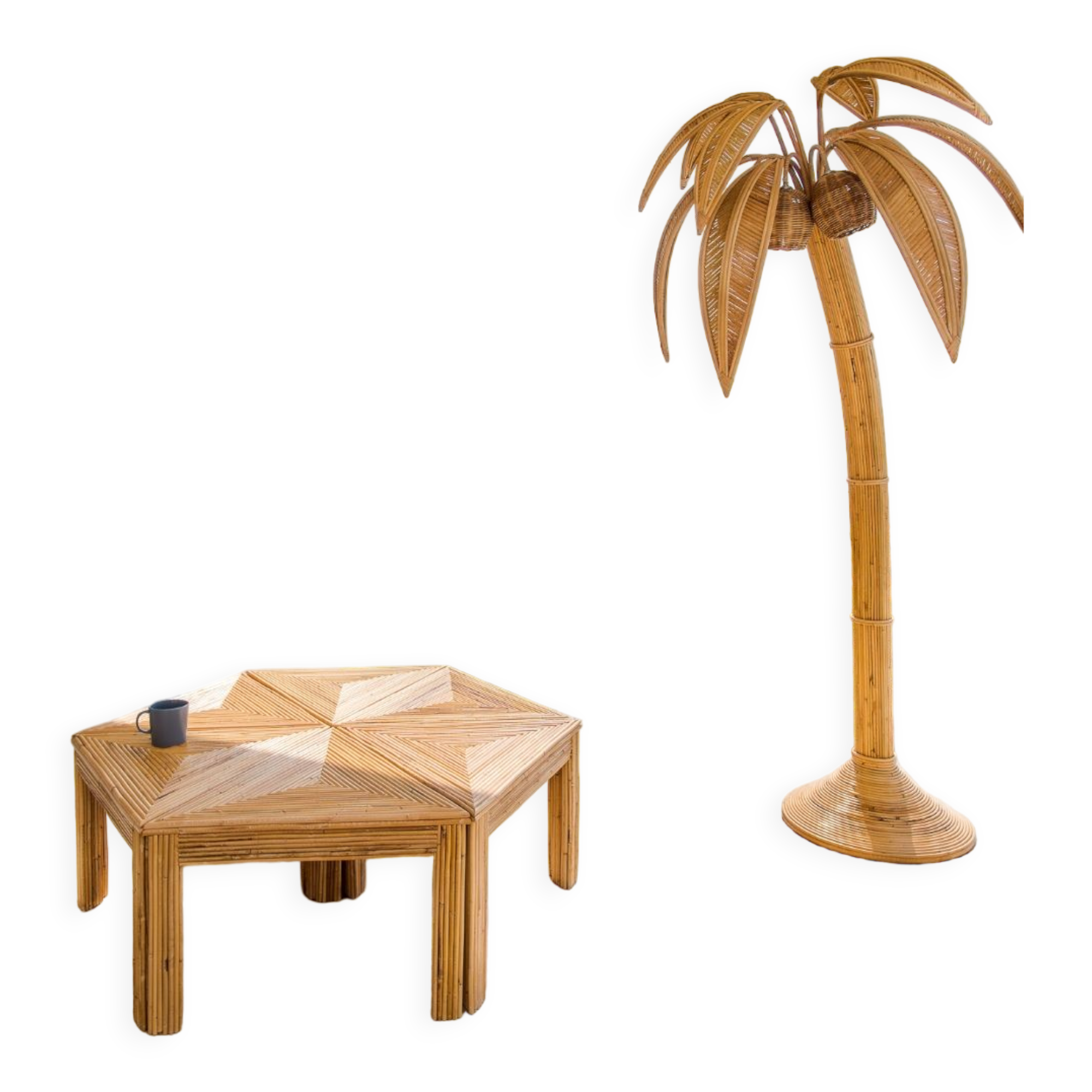 Rattan coconut floor lamp