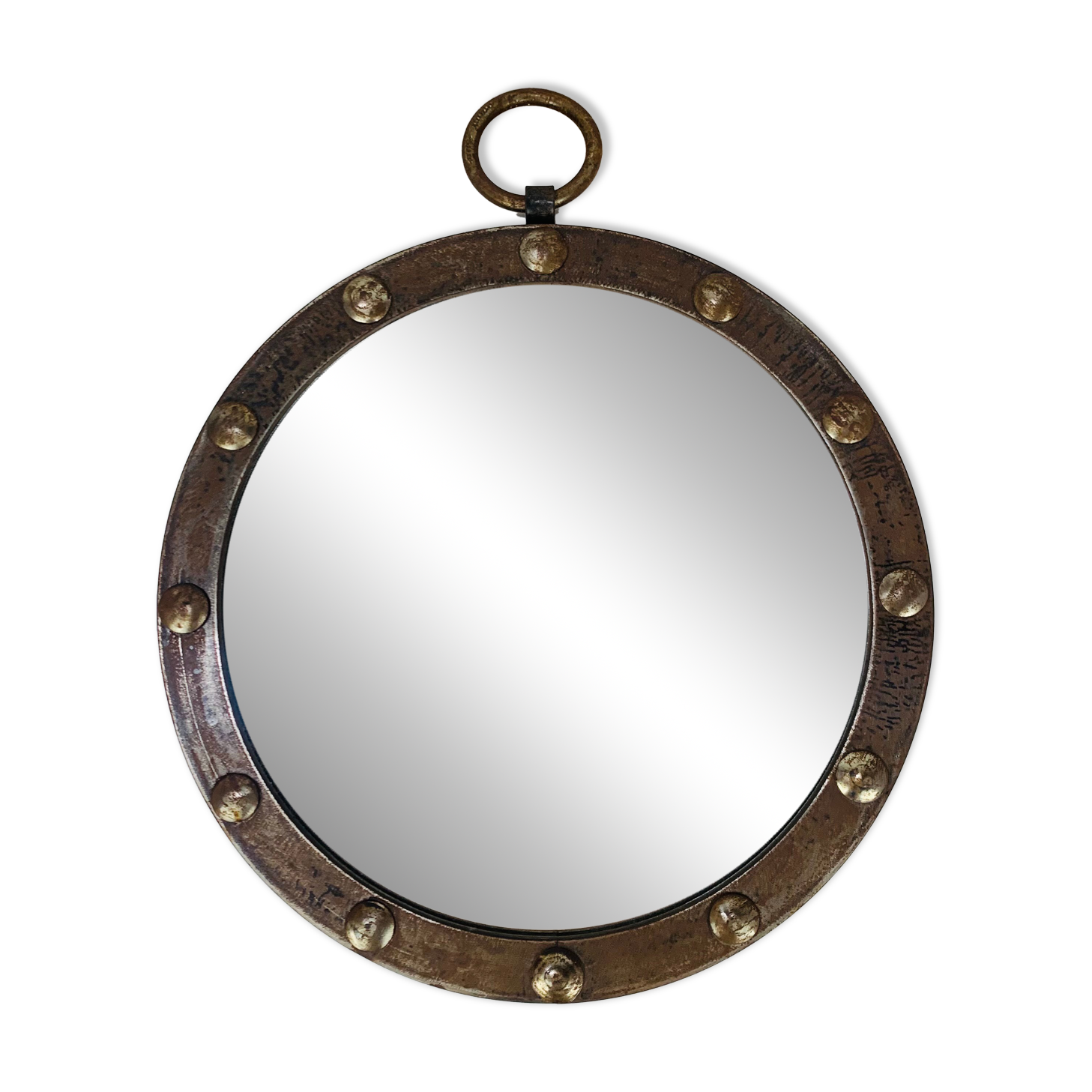 Round wrought iron porthole mirror