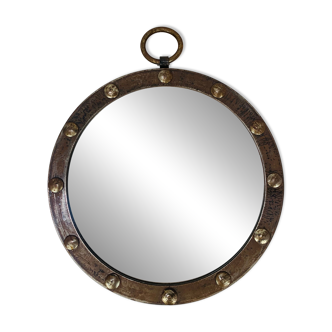 Round wrought iron porthole mirror