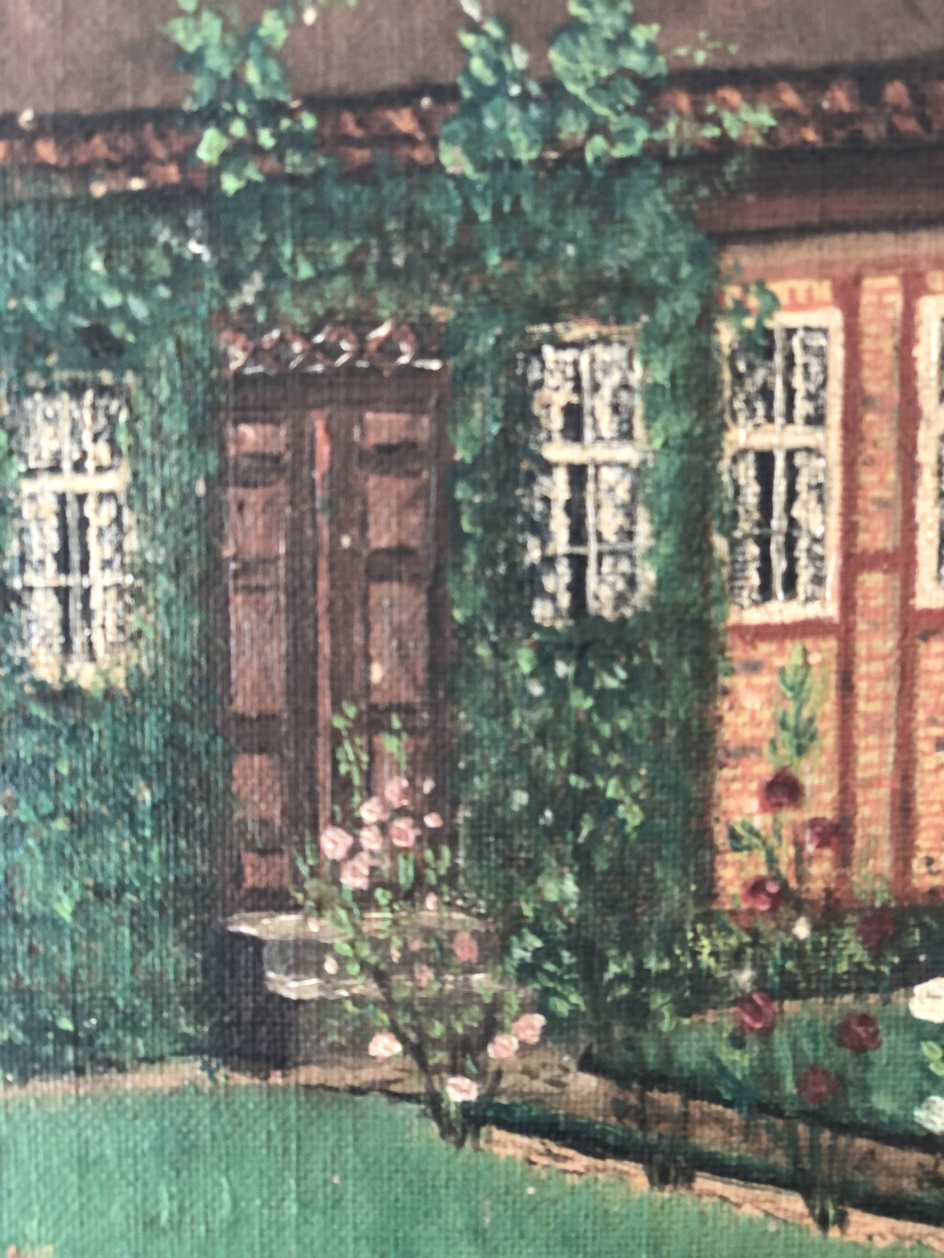 Original Vintage Oil Painting of a Cottage with Garden ( circa 1940)