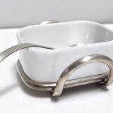 Postmodern Lino Sabattini Silver-Plated and Ceramic Cheese Bowl with Spoon