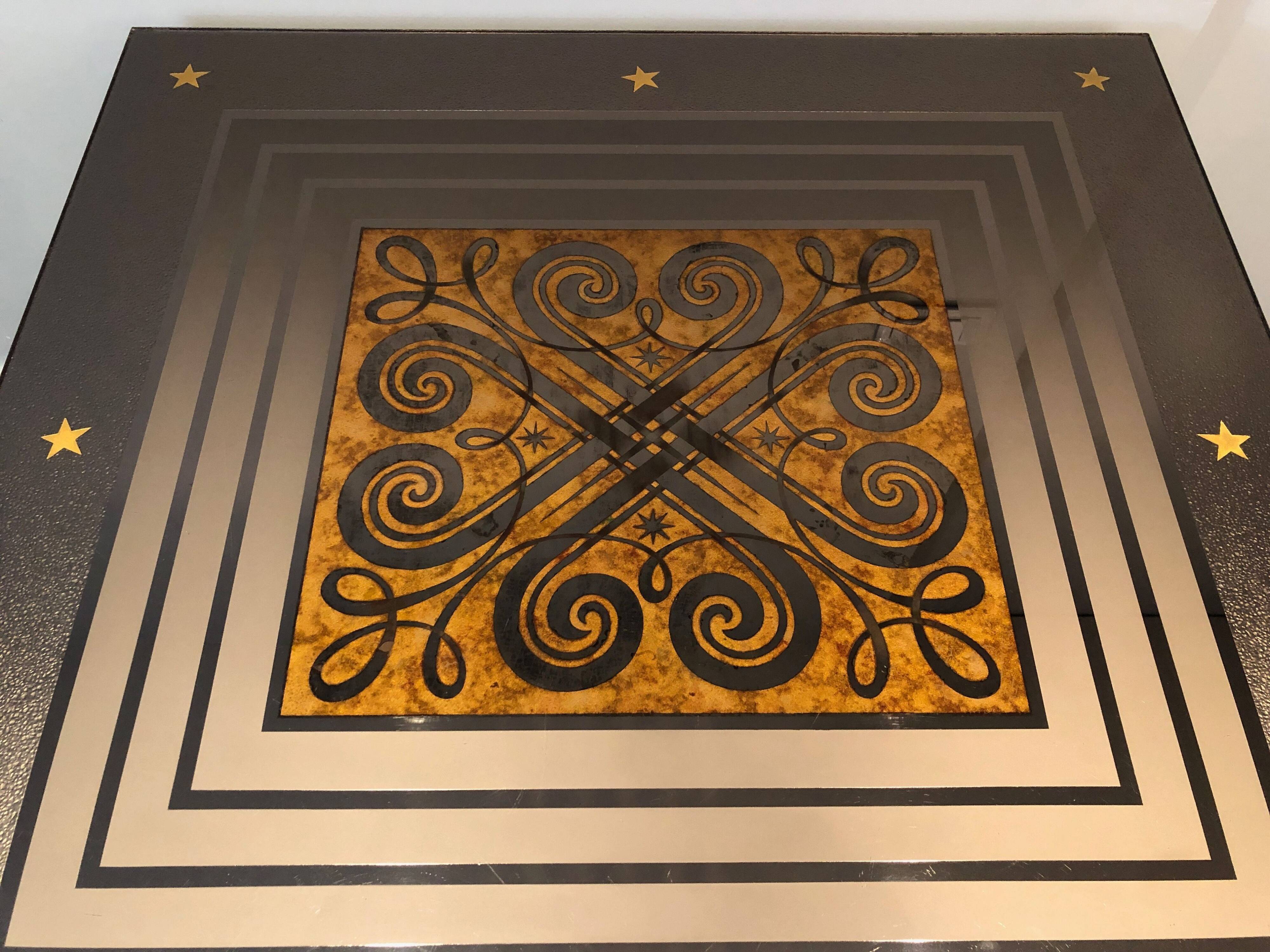 Art Deco centre table with a mirrored eglomisé top in the style of Jules Leleu and Max Ingrand.