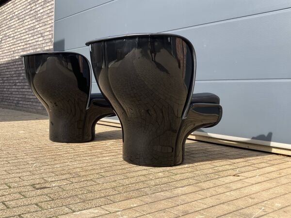 2x Chaise Joe Colombo Elda Longhi noir sur noir, état showroom !