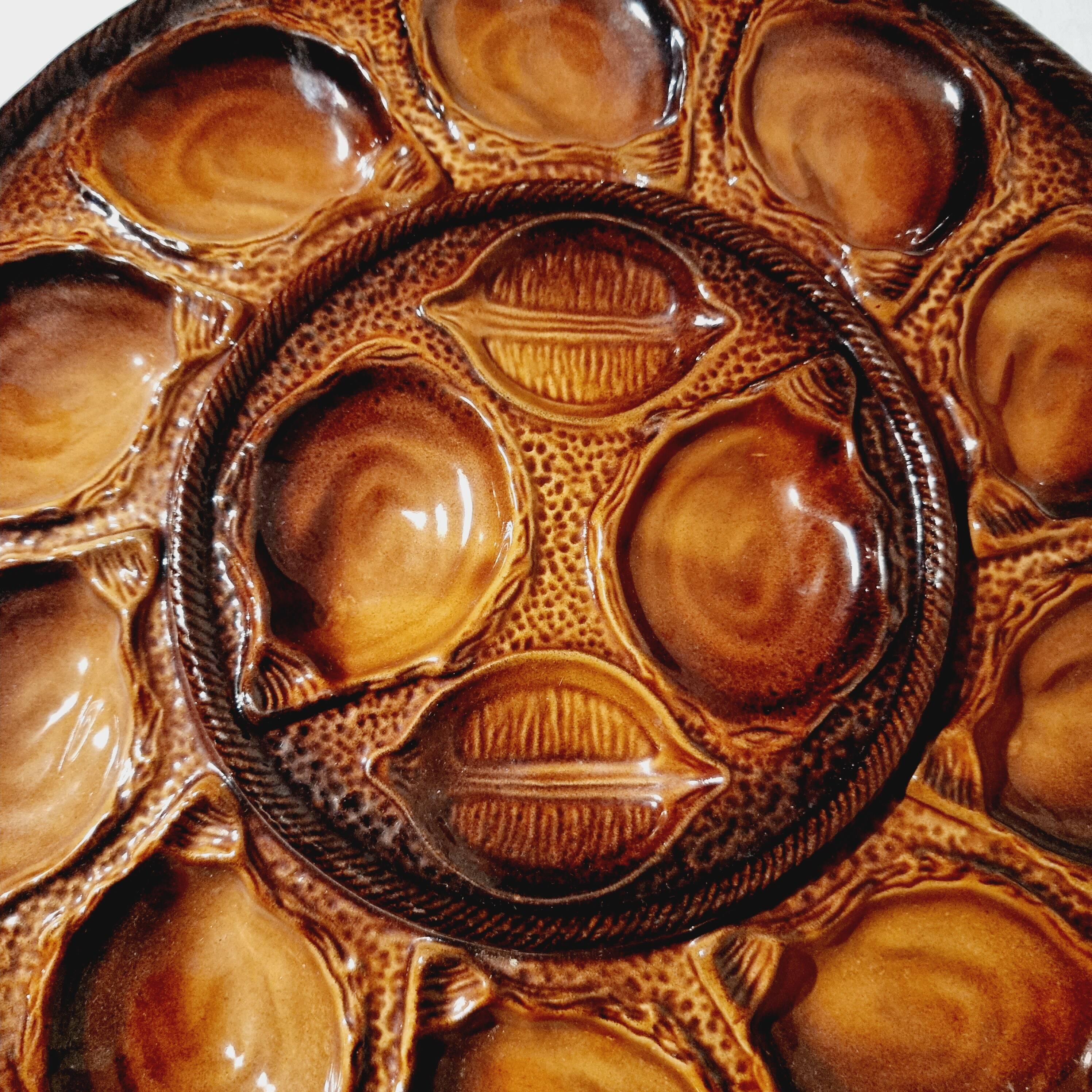Large Plate for 12 Oysters in French Earthenware from St Clément 1970