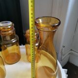 Set of pitcher + carafe + 2 amber glass jars