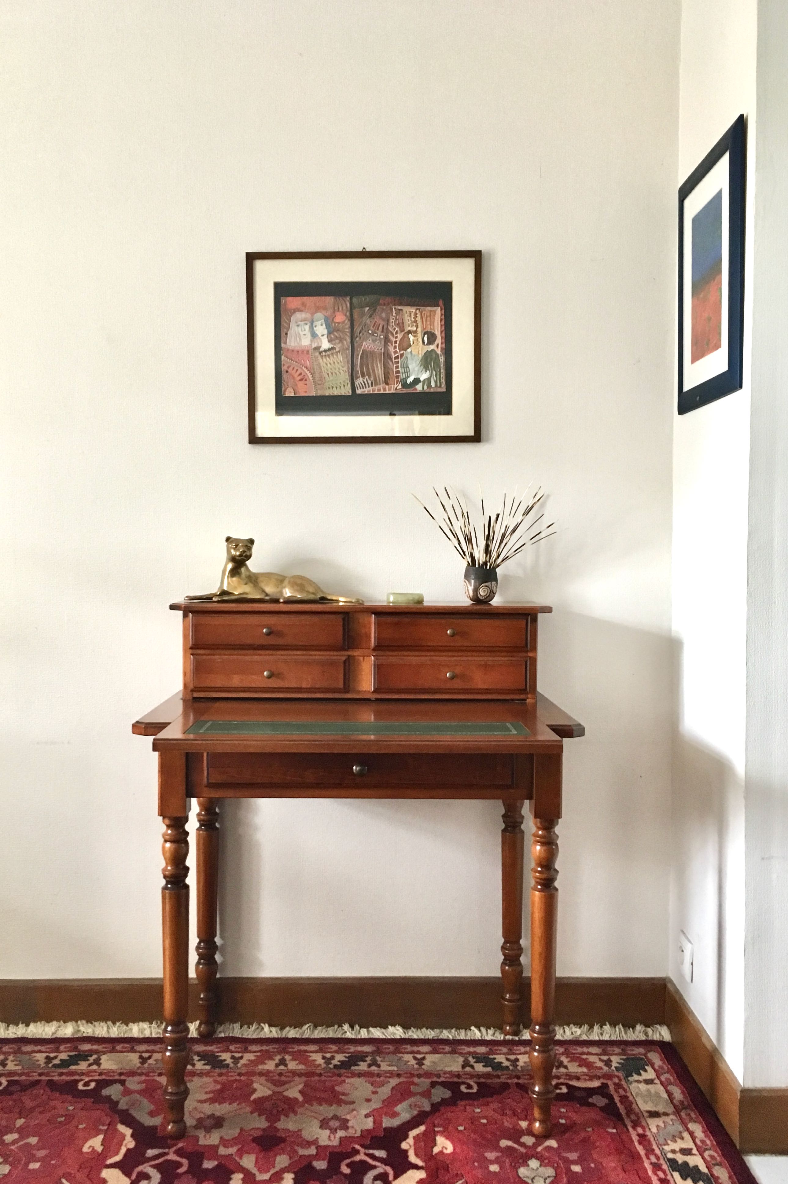 Bureau merisier à tablette rétractable