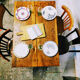 Old farm table with extension cords