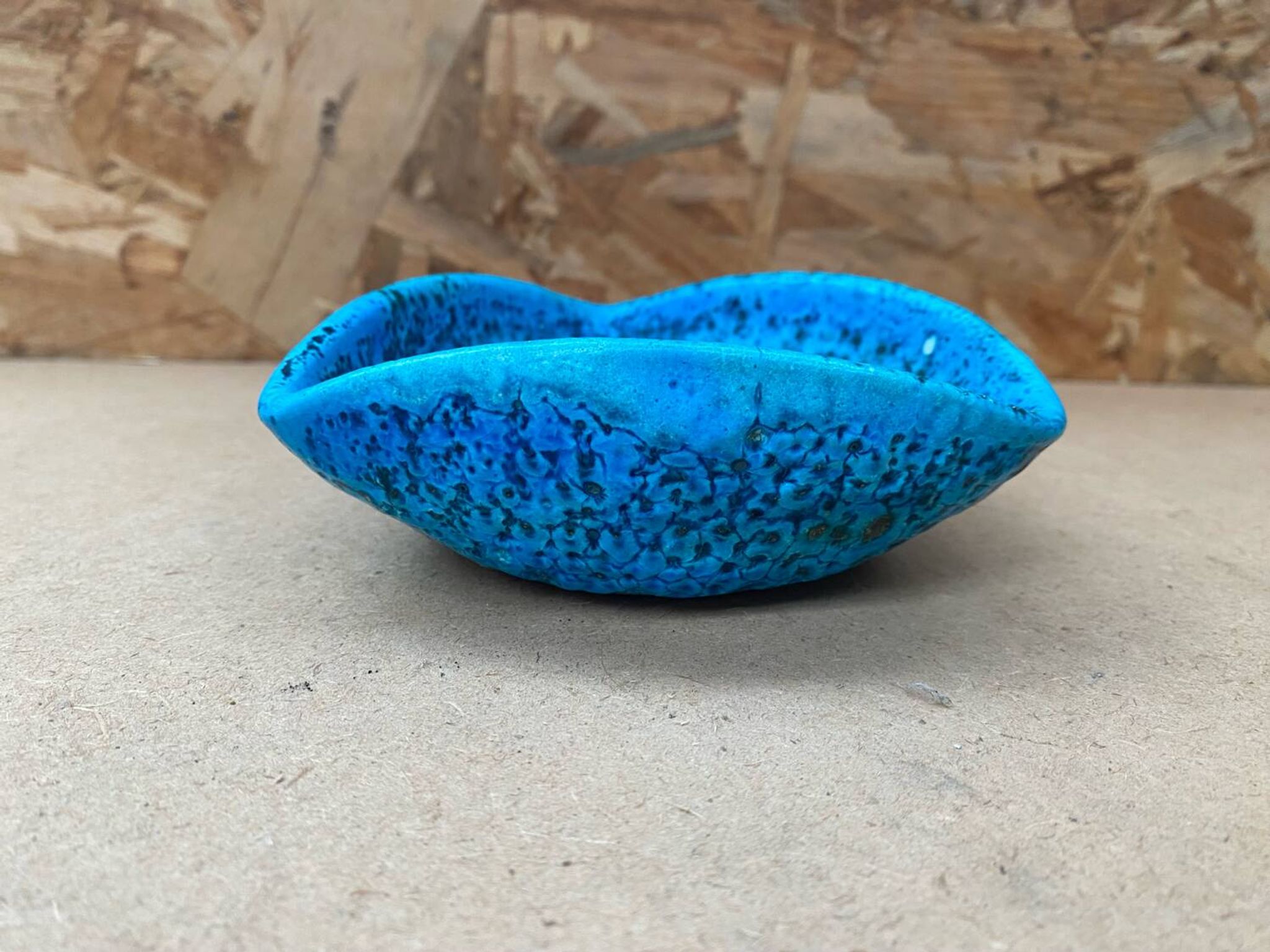 Antique cyclope candle holder ceramic fat lava turquoise blue vintage