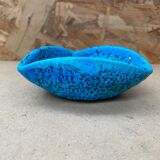 Antique cyclope candle holder ceramic fat lava turquoise blue vintage