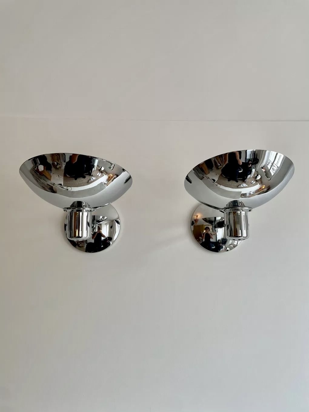 Pair of adjustable vintage wall lamps, chromed metal, France 1970