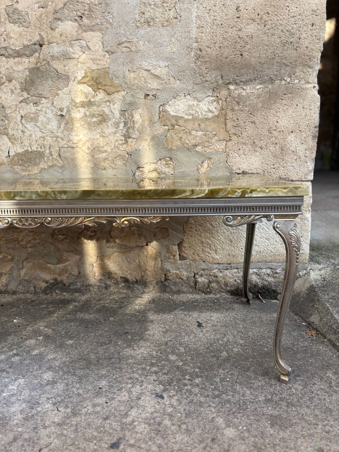 Louis XV style coffee table in onyx and metal