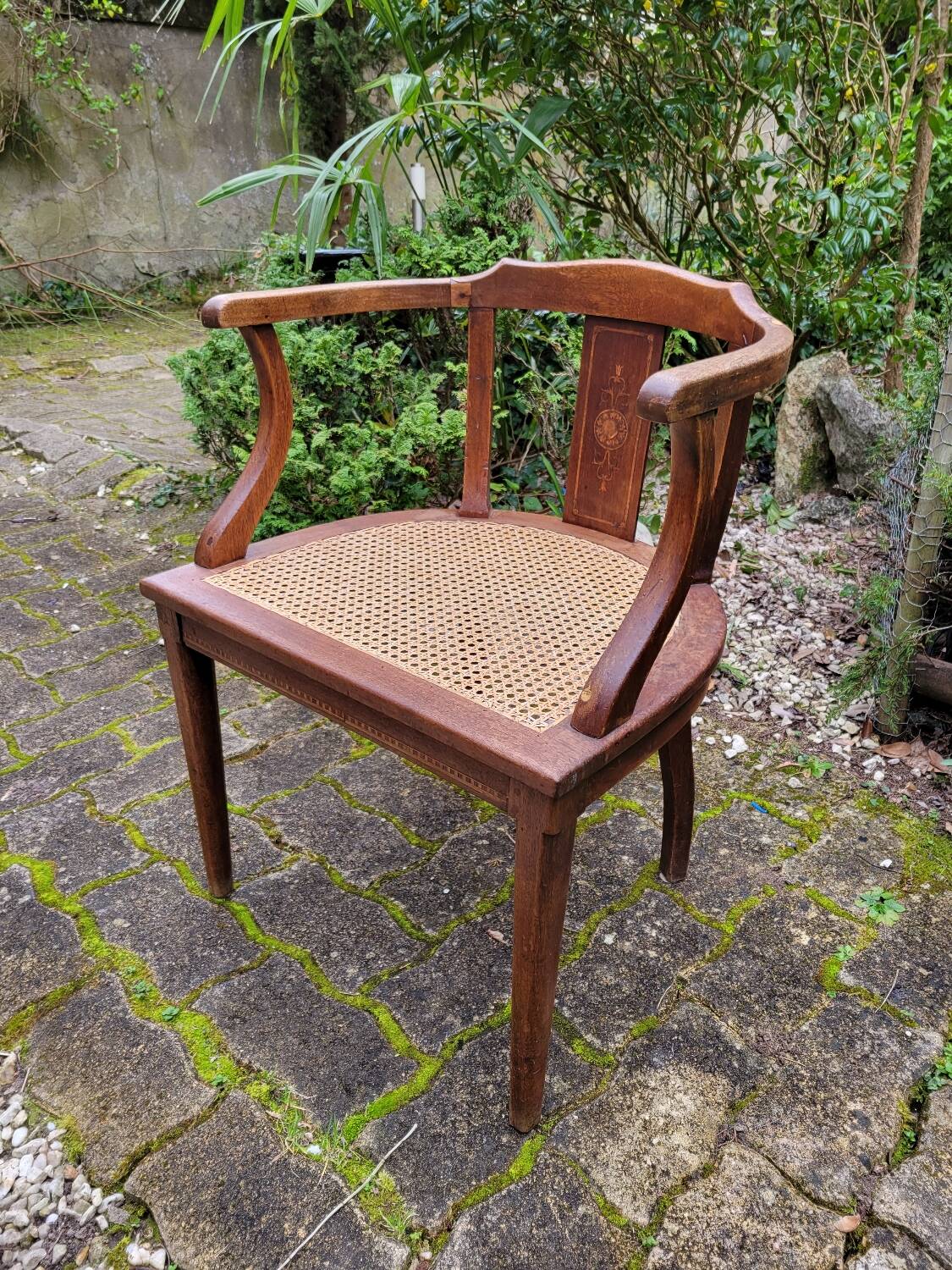 Wooden and cane office chair
