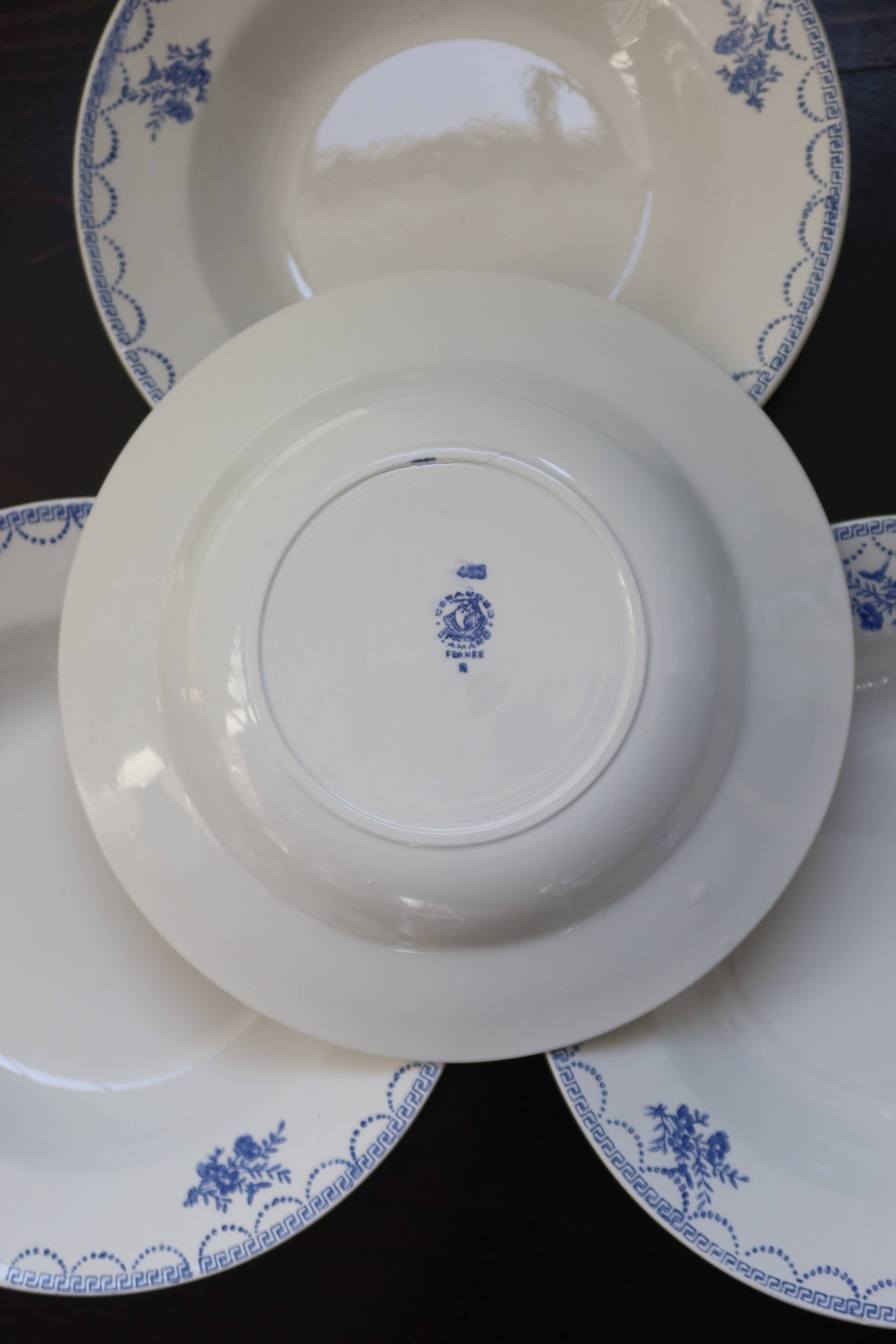 4 vintage Céranord Saint Amand soup plates — White earthenware with floral decor