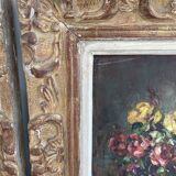 Pair, oil painting, 19th century, still life with bouquet of flowers, wooden frames, signed
