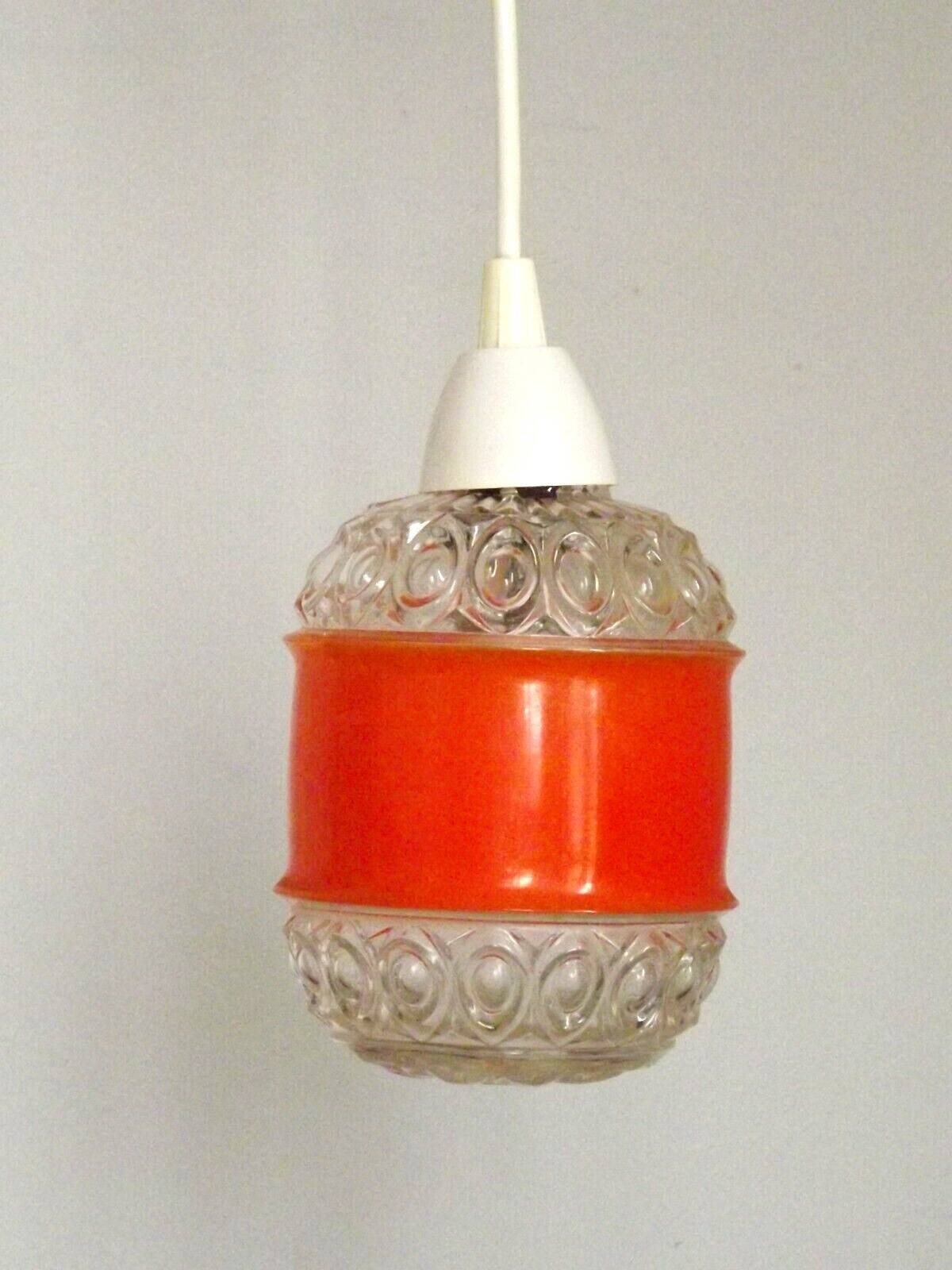 French vintage pendant light clear decorative glass shade with orange band 4449