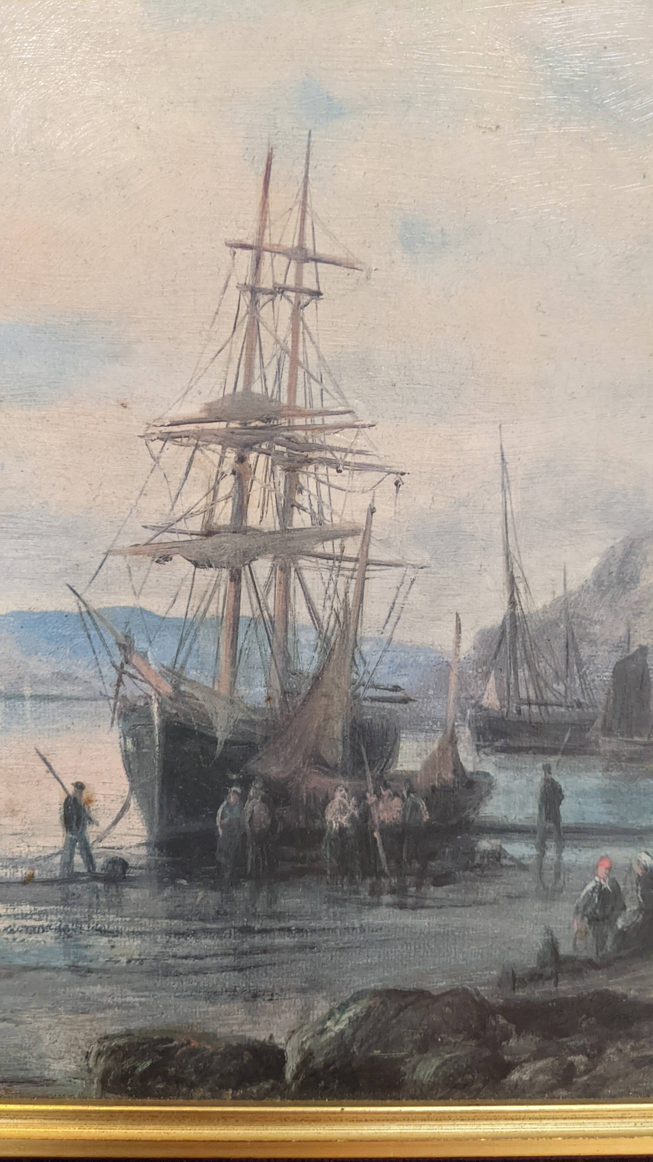 Oil Painting "Marine" Sailing Ships Coastal Scene William Thornley