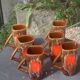 6 enamelled ceramic mugs, red and brown, Vallauris, vintage and designer