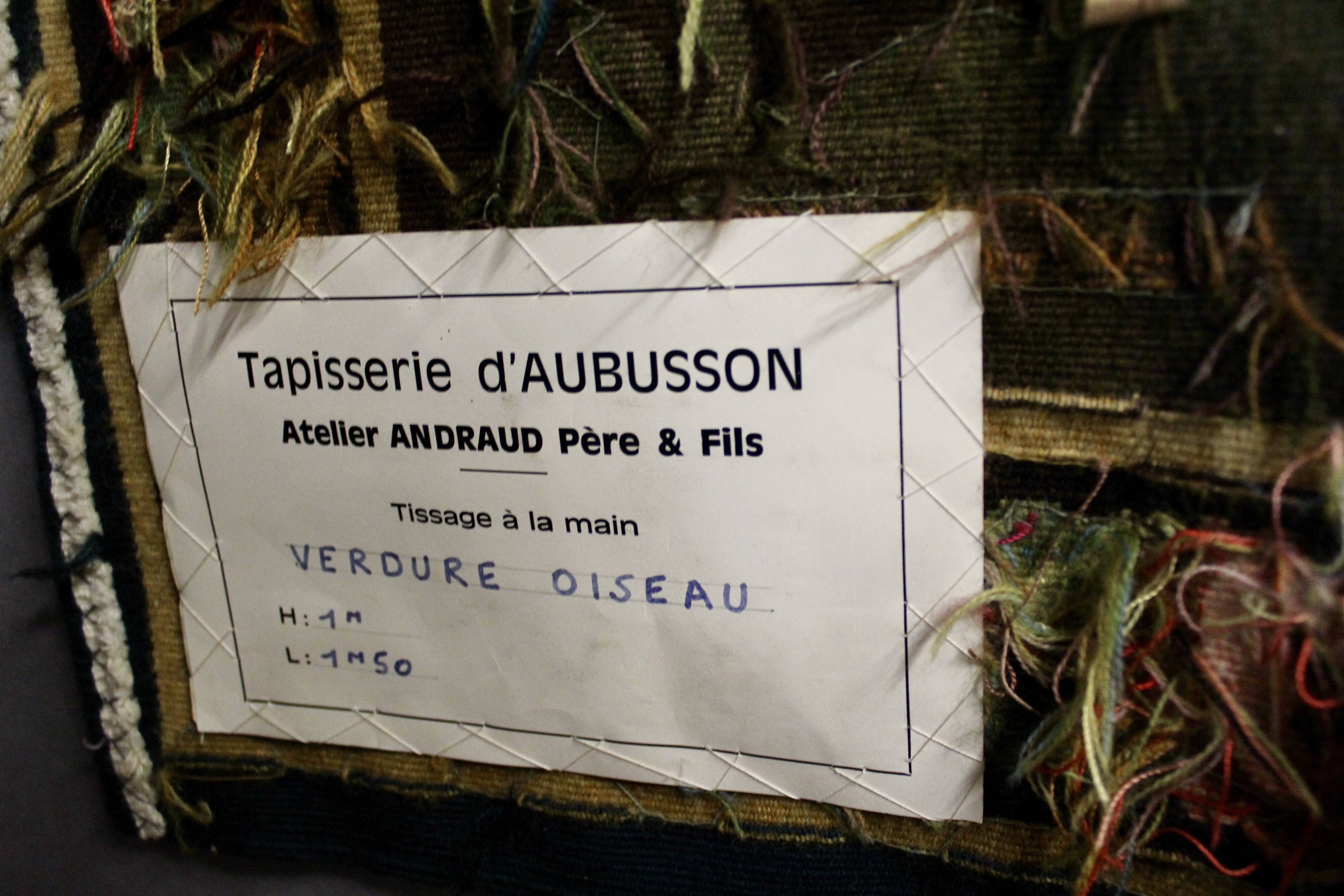 AUBUSSON tapestry, 20th century, "Verdure Oiseau" (Greenery with Bird)