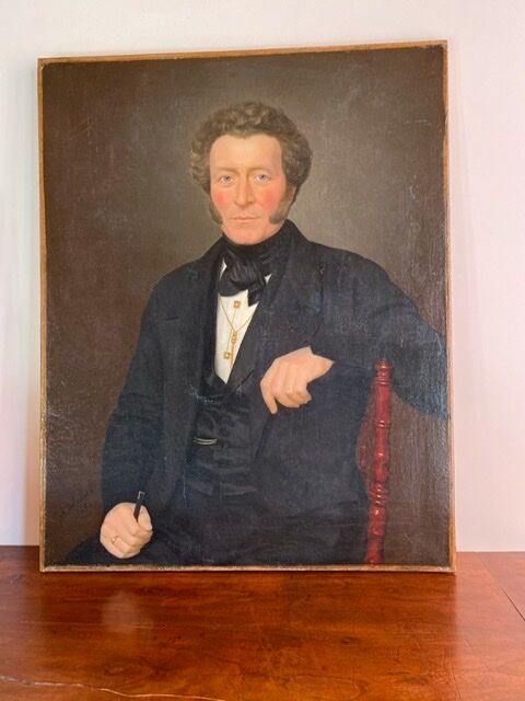 Ancient painting , portrait of a man signed A Delmére and dated 1845