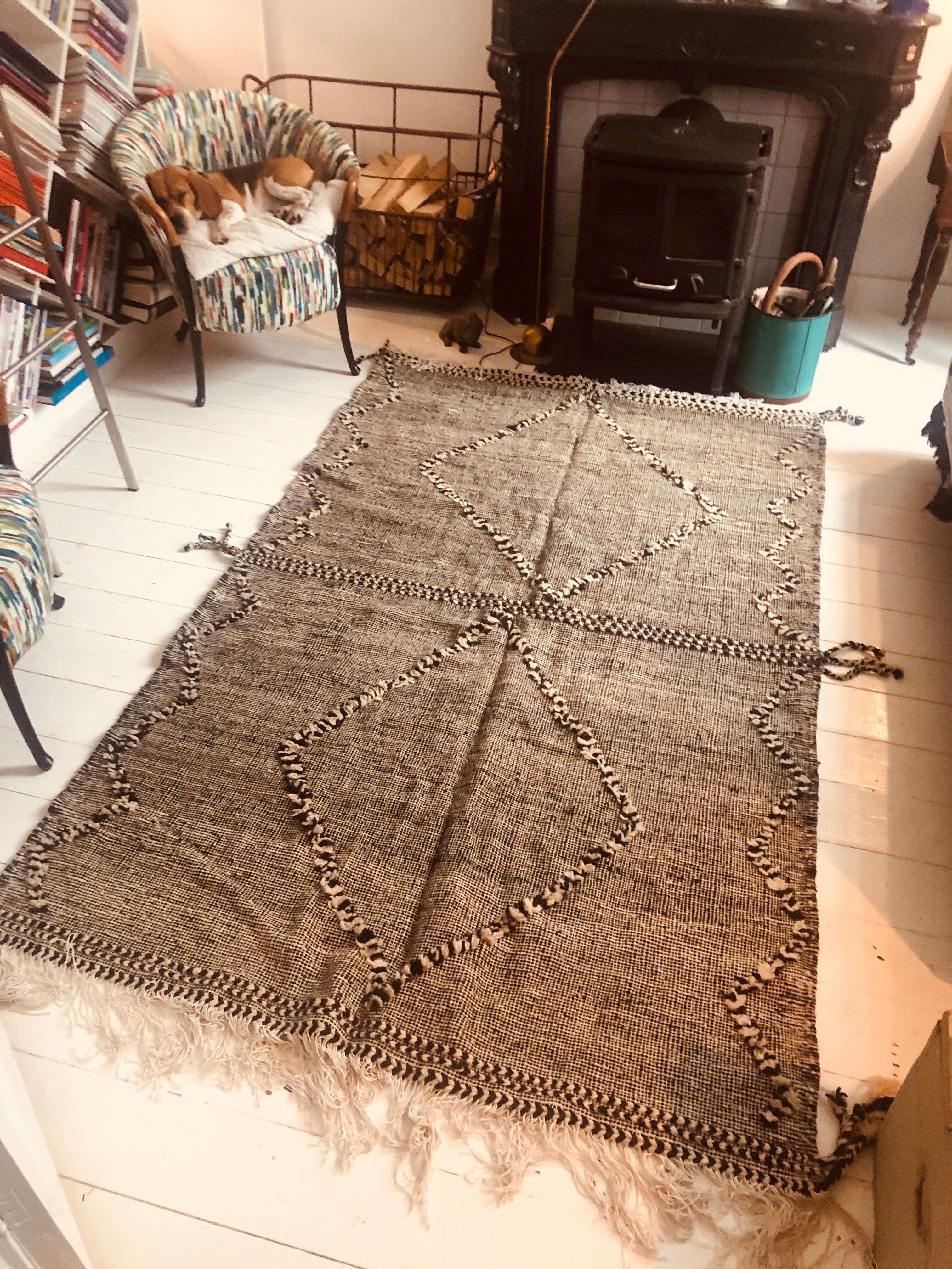 Moroccan Berber carpet kilim zanafi gray mottled with tiles 160x280cm