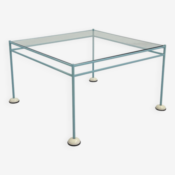 Postmodern Light Blue Glass and Metal Coffee Table from Gamma, 1980