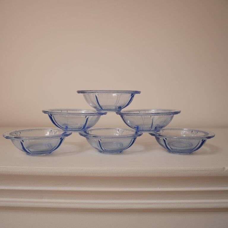 Set of 6 blue glass ramekins