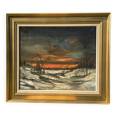 Peinture à l'huile de paysage d'hiver vintage