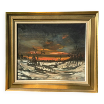 Vintage Winter Landscape Oil Painting