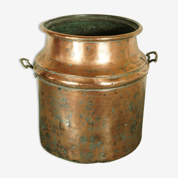 Cache-pot ancien en cuivre rose patiné & bronze doré