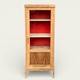 Vintage glass-fronted cabinet, raw wood, 1950s