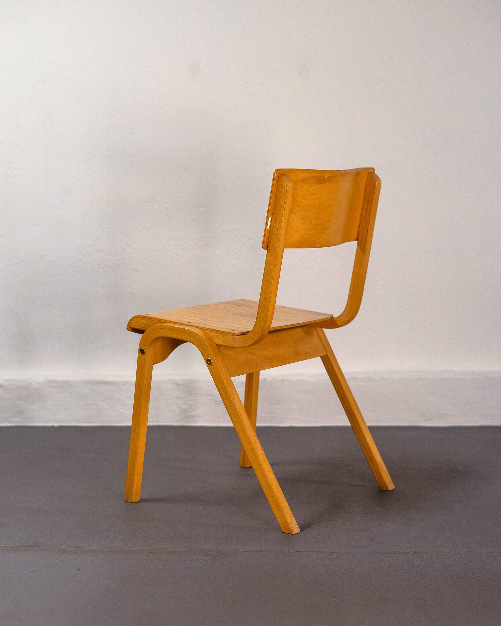 Vintage Stackable School Chairs made of wood and plywood, UK, 1970s