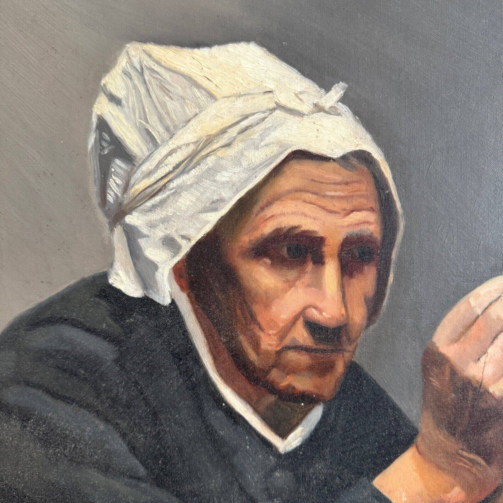 Oil on canvas by M. Dorion 1893 portrait of a Breton woman at work