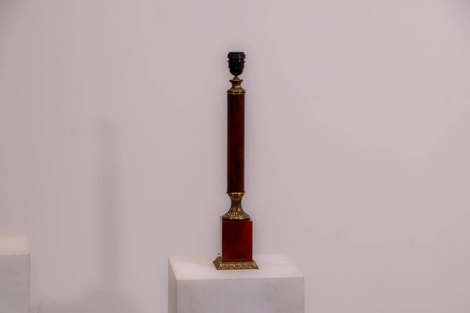 Set of French Empire style lamps made from amber bakelite and brass