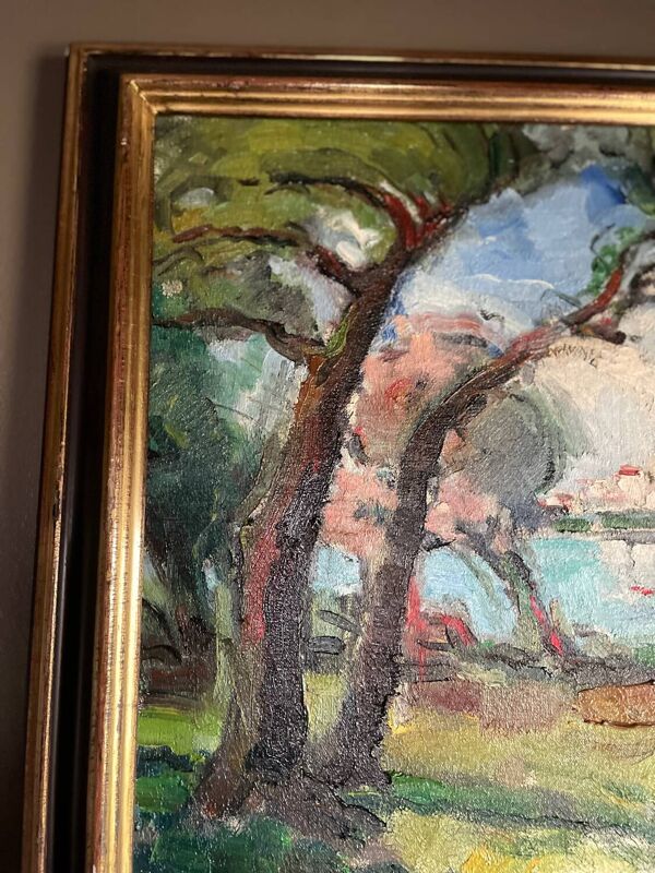 peinture à l'huile et au couteau sur toile montée sur châssis.Vintage