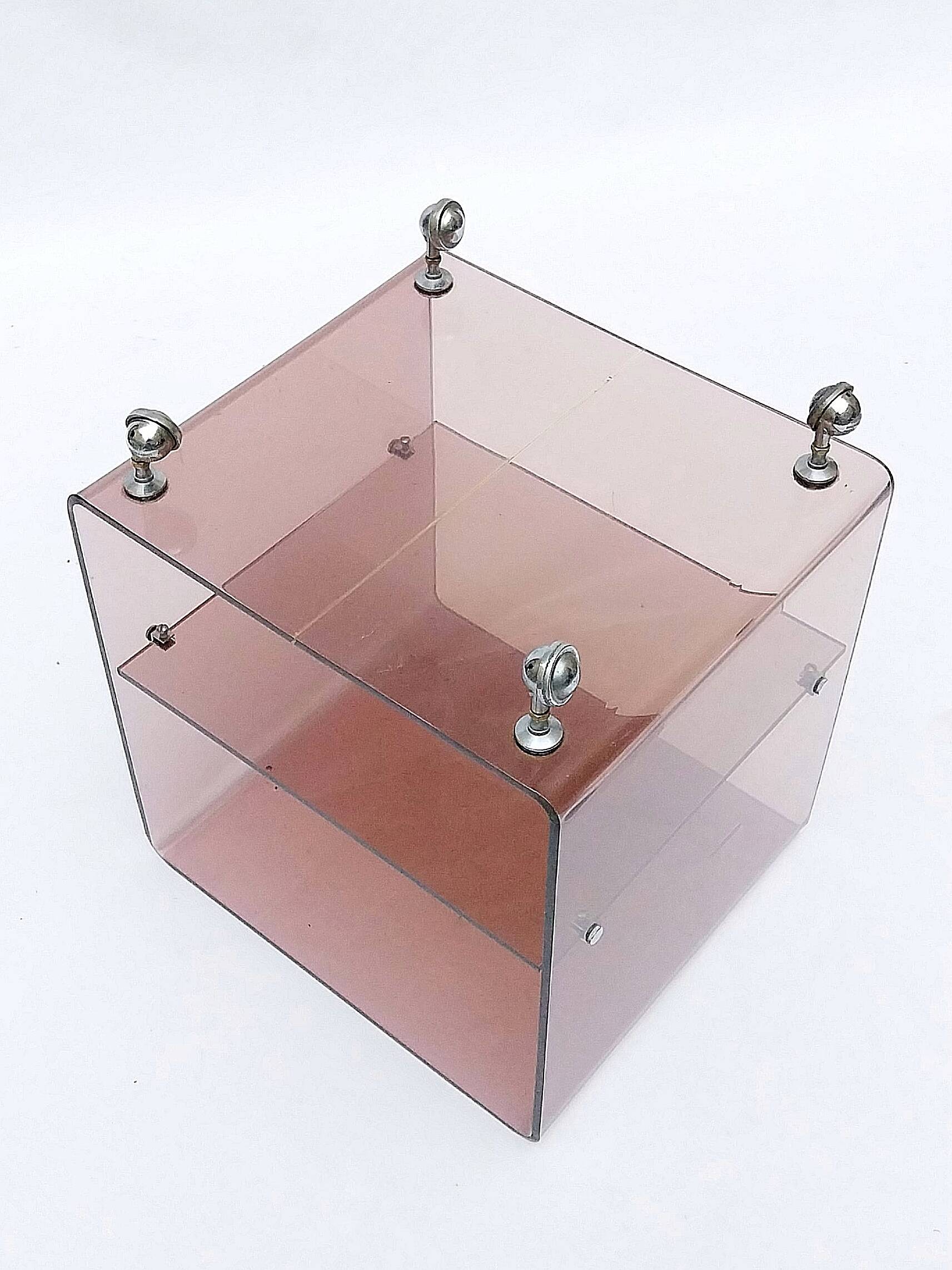 Michel Dumas smoked plexiglass rolling trolley for Roche Bobois 1970