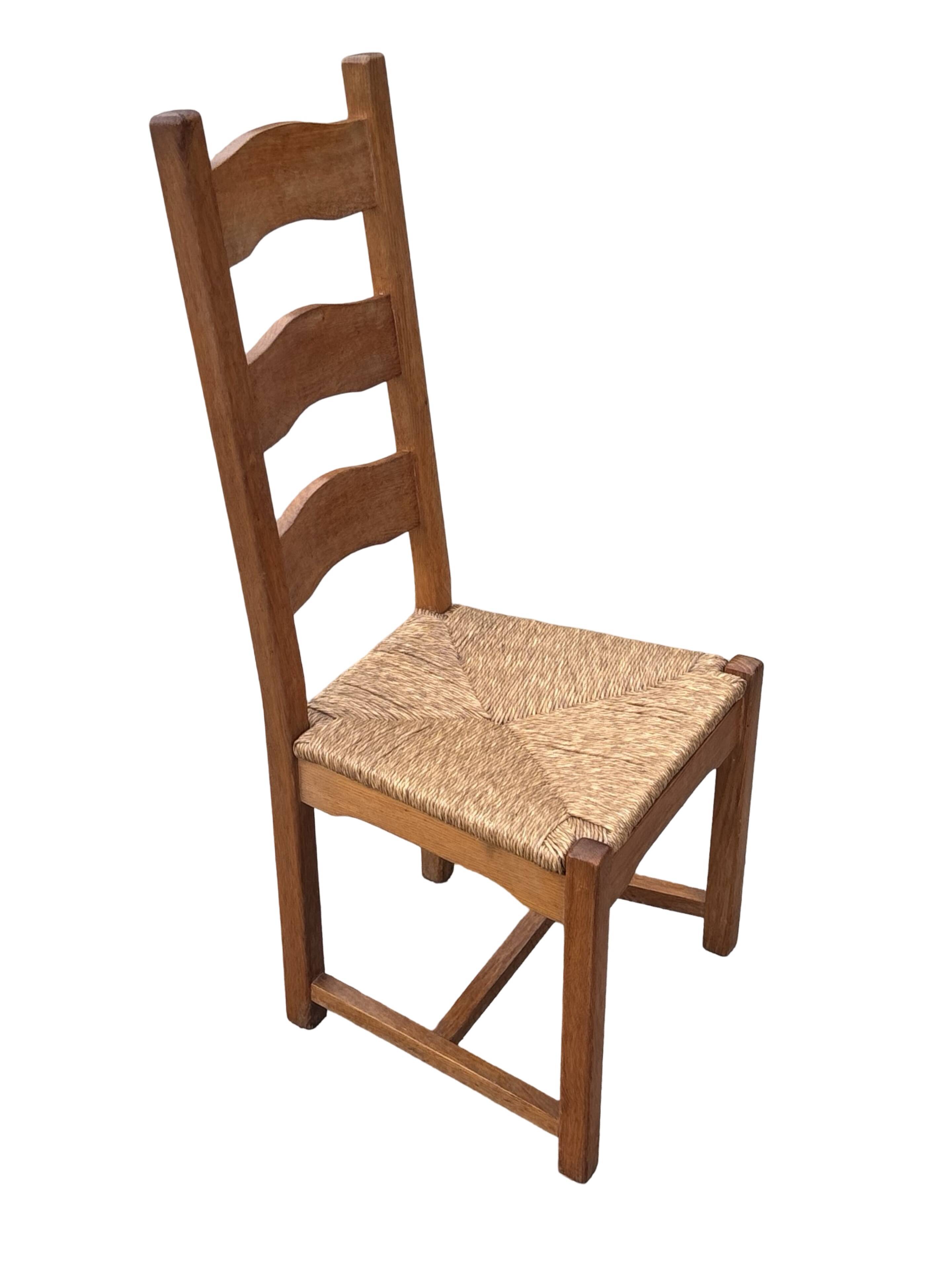 Vintage Set of 4 dining chairs oak and wicker 70's design high back