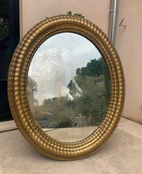Oval mirror louis XVl with gilded cartouch, napoleon lll, XlXth high 106 cm