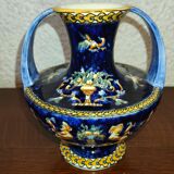 Vase with 2 polychrome handles in Gien earthenware France with Renaissance decoration 1938