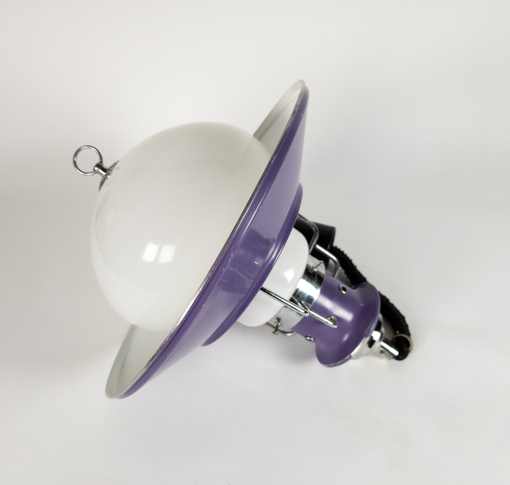 Lampe suspendue Brevettato en verre opale et métal Italie 70s