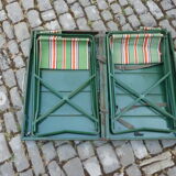 Vintage camping suitcase table and 2 folding chairs