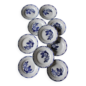 10 assiettes plates roses bleus Bastia Sarreguemines Art Déco