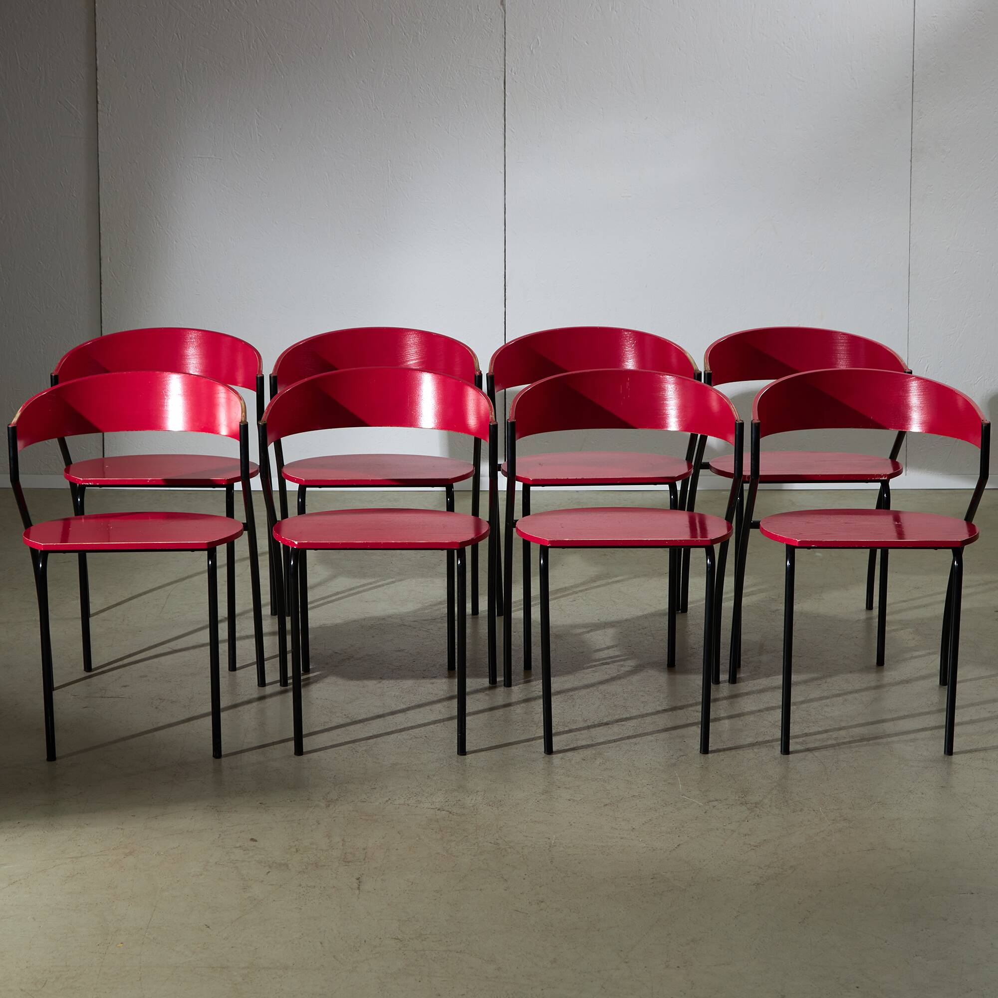 Red Plywood and Curved Metal Frame Chair