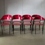 Red Plywood and Curved Metal Frame Chair